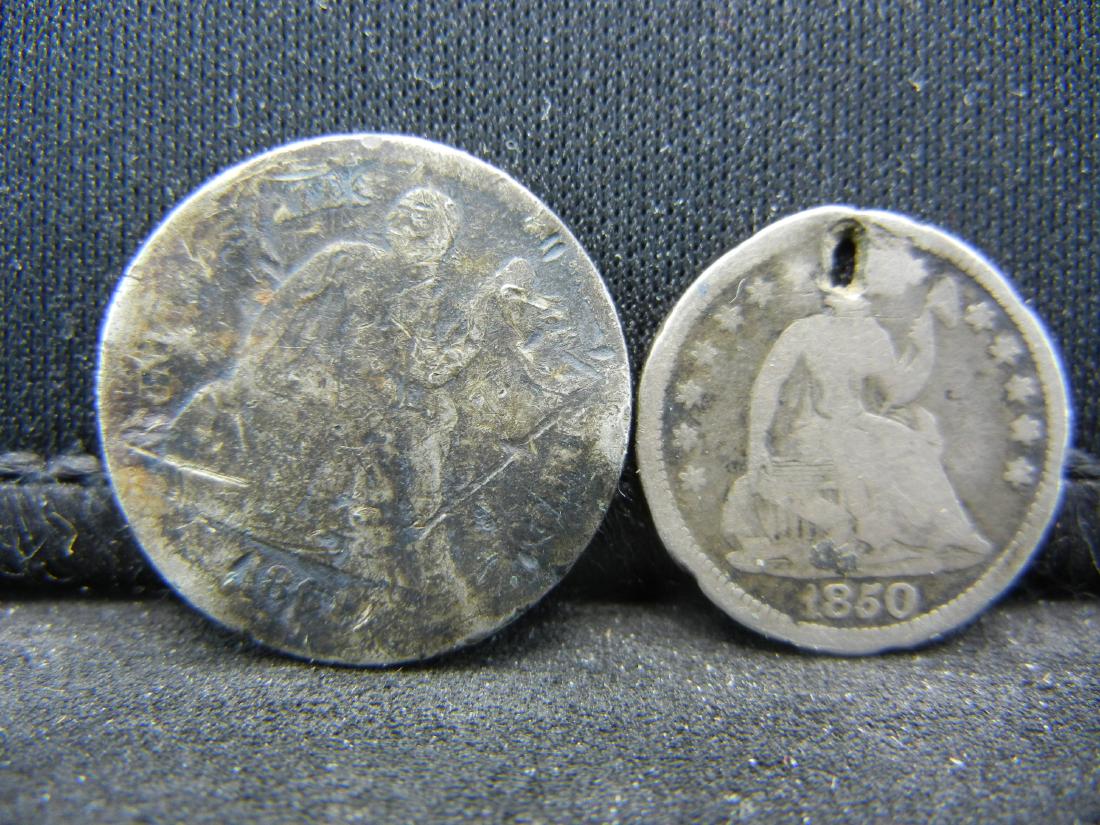 1850 S.L 1/2 Dime, 1861 S.L Dime Damaged Dime (1 of 2)