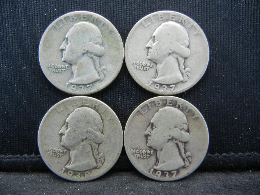 1937-D, (2)1937-P, 1938-P Washington Silver Quarters. (1 of 2)