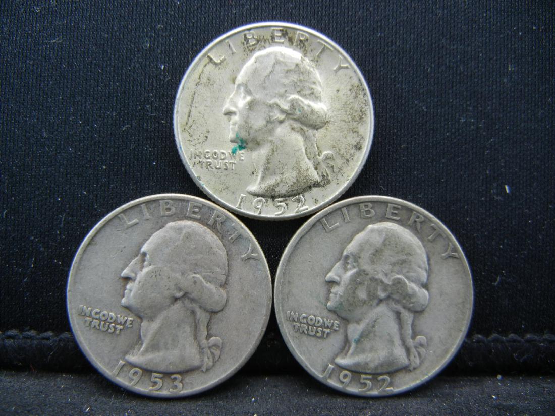 1953-D, 1952-D&S Washington Silver Quarters. 90% Silver (1 of 2)