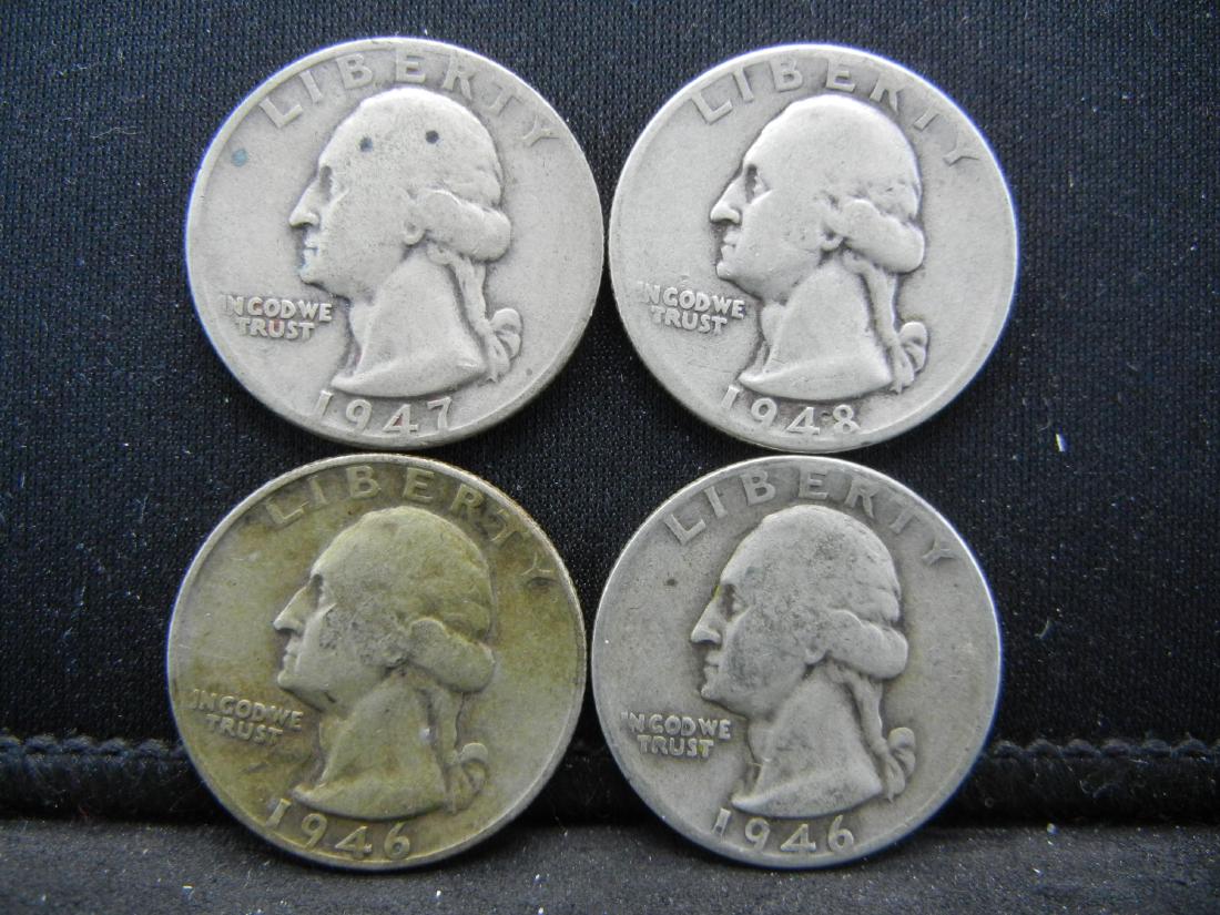 (2)1946, (1)1947-D, (1)1948 Washington Silver Quarters. (1 of 2)