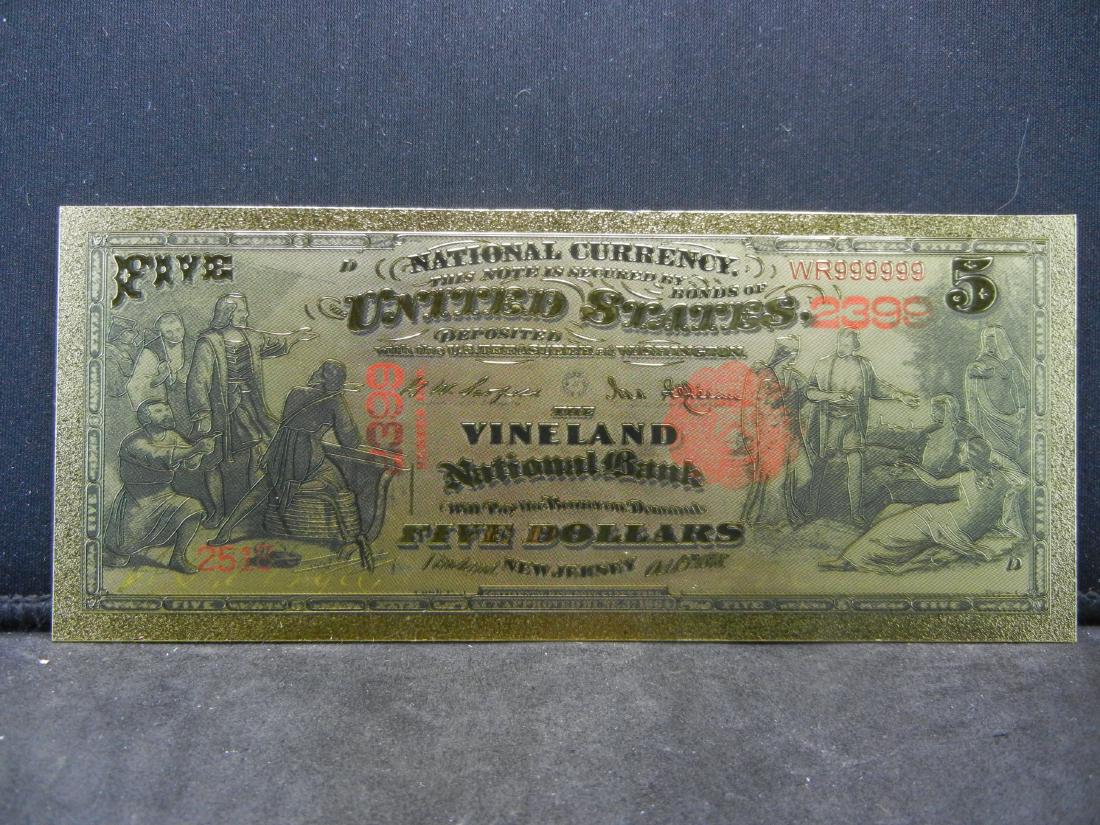 5 Dollar Vineland 24K Gold Banknote. Novelty Item: YES WE SHIP ALL COINS - $3.50 PLUS INSURANCE FOR ONE COIN for FIRST CLASS MAIL. We will combine shipping if multiple coins are purchased! Small flat rate $7.25 - Med Flat rate $13.95 - Large Flat Rate