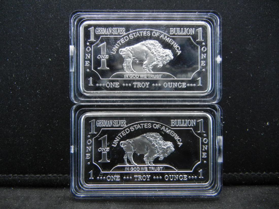 2 One Troy Ounce German Silver Buffalo Collector Bars (1 of 2)