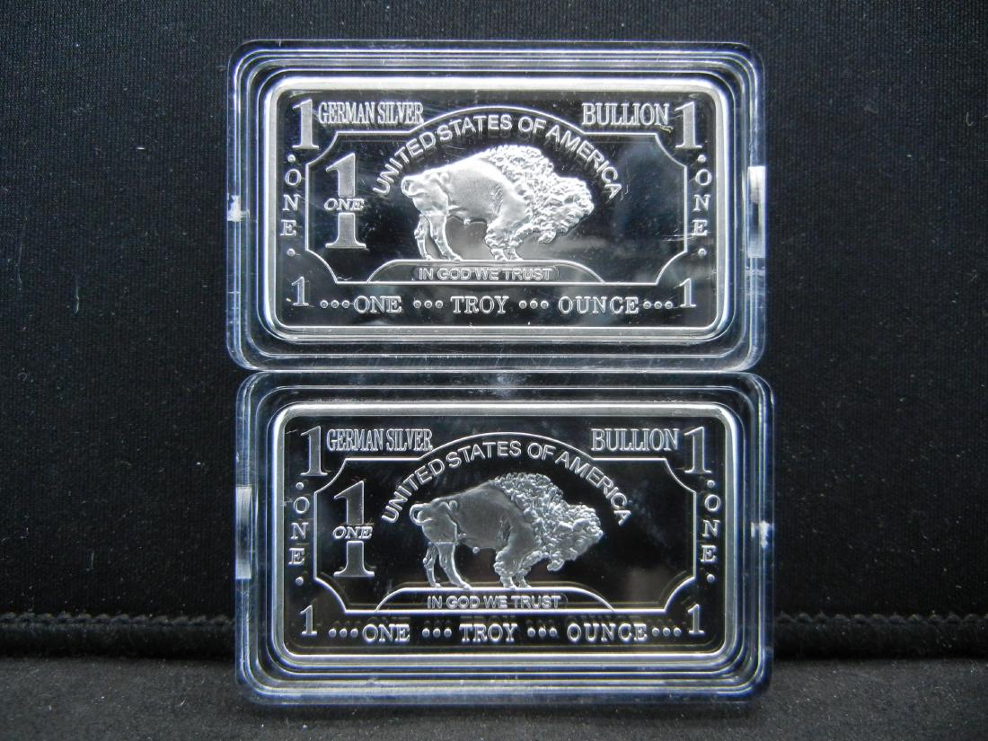 2 One Troy Ounce German Silver Buffalo Collector Bars (1 of 2)