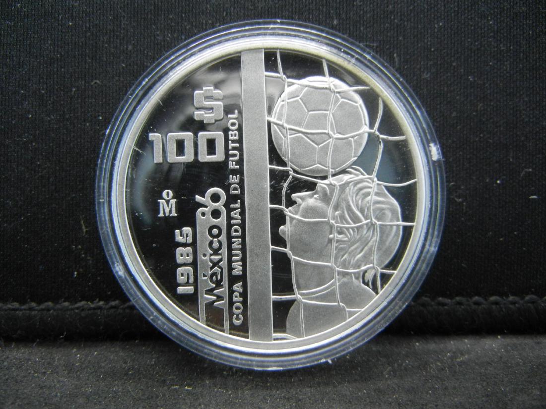 . 1985 Mexico World Cup 100 Peso silver coin. Proof. (1 of 2)