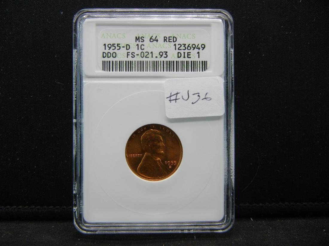 1955 Double Die Lincoln Cent certified MS 64 Red ANACS (1 of 4)
