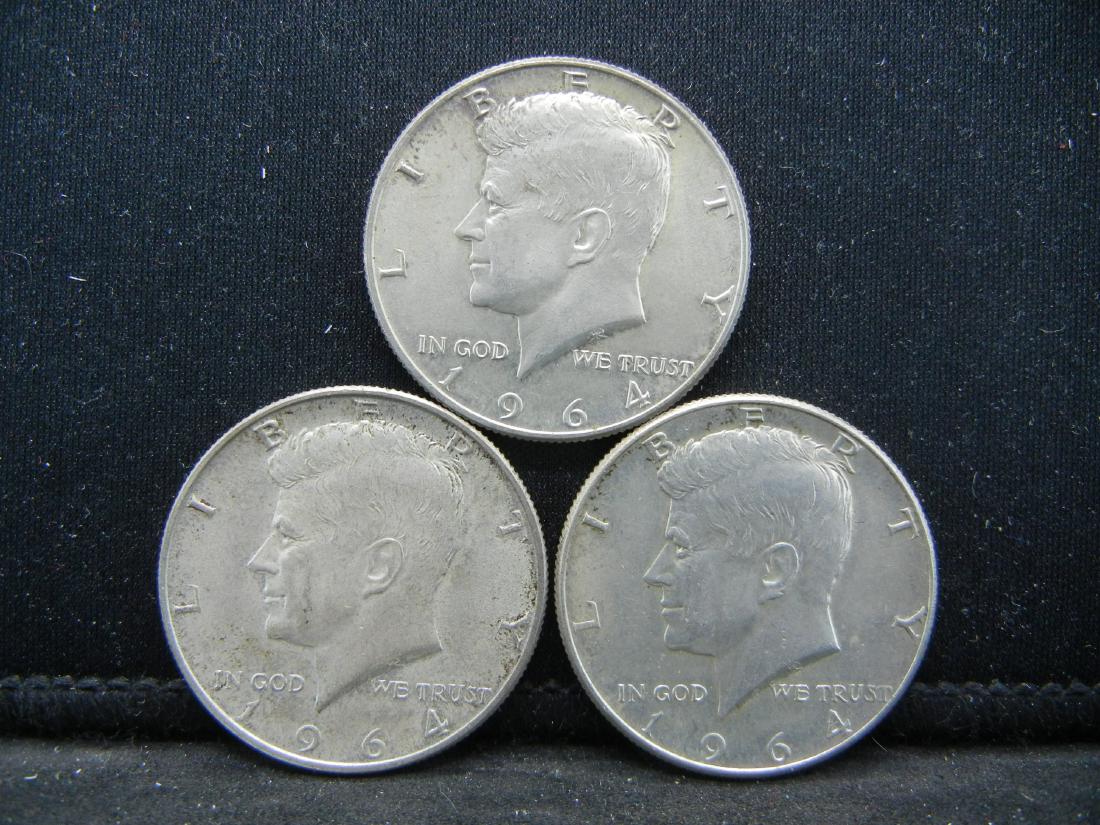 (3)1964 90% Silver Kennedy Half Dollars (1 of 2)