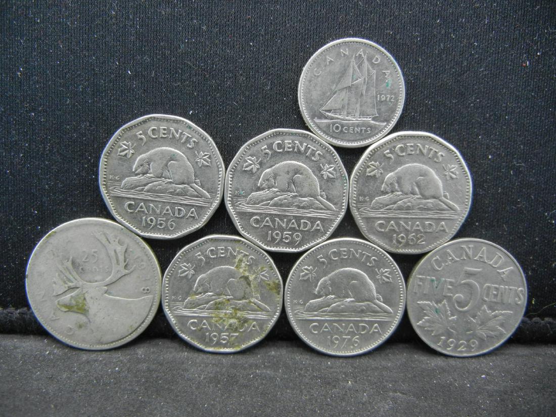 (6) Mixed Date Silver Canadian Nickels, 1 Canadian 10 (1 of 2)