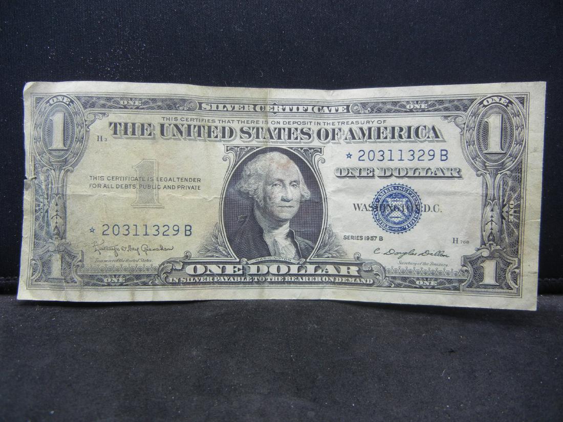 1957-B $1 Star Note Blue Seal Silver Certificate. (1 of 3)