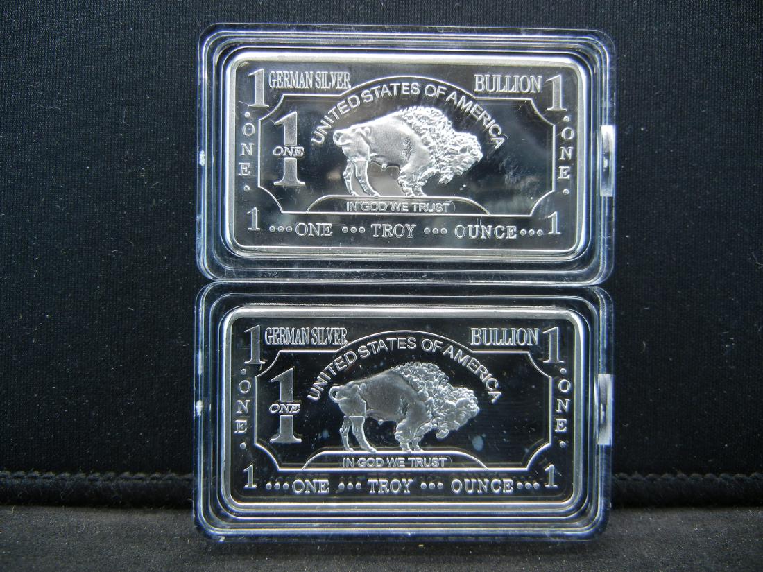 2 One Troy Ounce German Silver Buffalo Collector Bars (1 of 2)