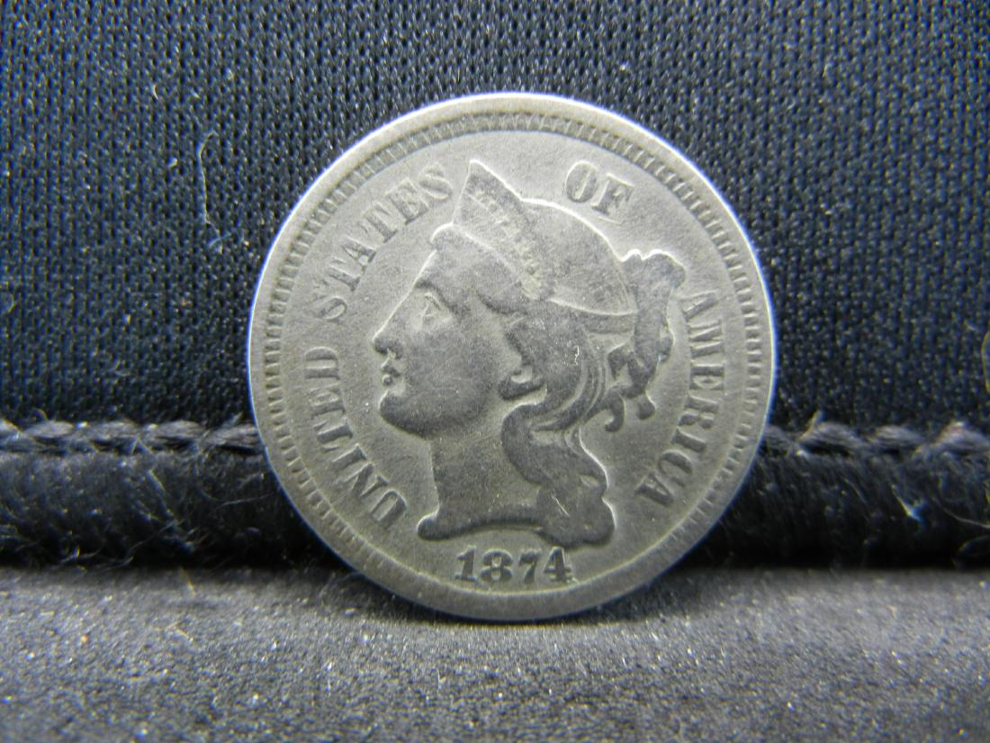 1874 Three Cent Nickel, Fine+ Condition. (1 of 2)