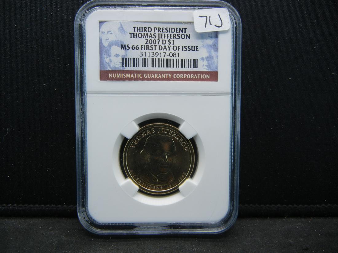 2007-D Third President Thomas Jefferson Presidential: 2007-D Third President Thomas Jefferson Presidential Dollar. NGC MS66