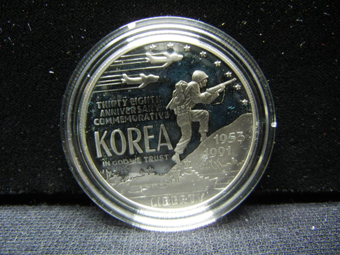 1991-S Korean War Commem silver dollar in original box: 1991-S Korean War Commem silver dollar in original box with COA. GEM Proof