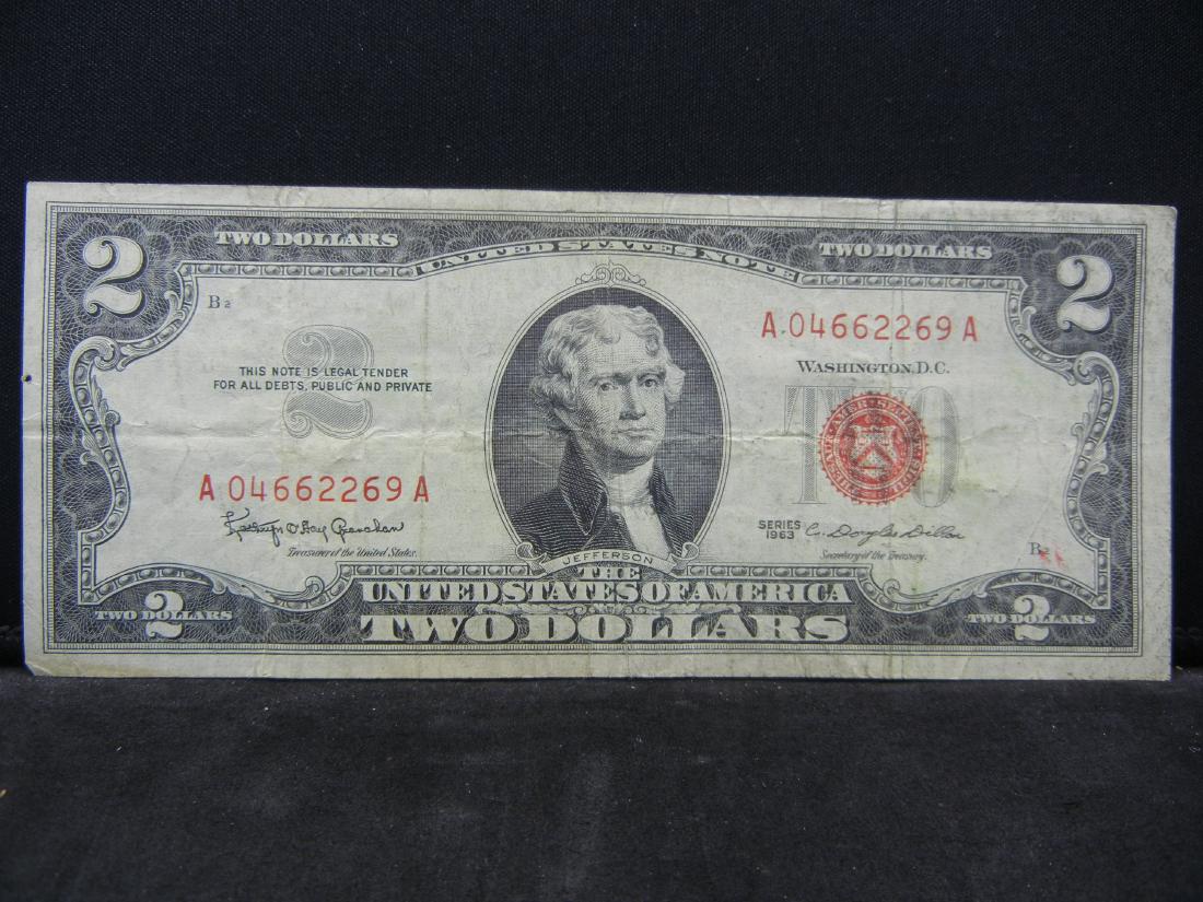 $2 Bill, (Series 1963) Red Seal, 66 Years Old (1 of 3)