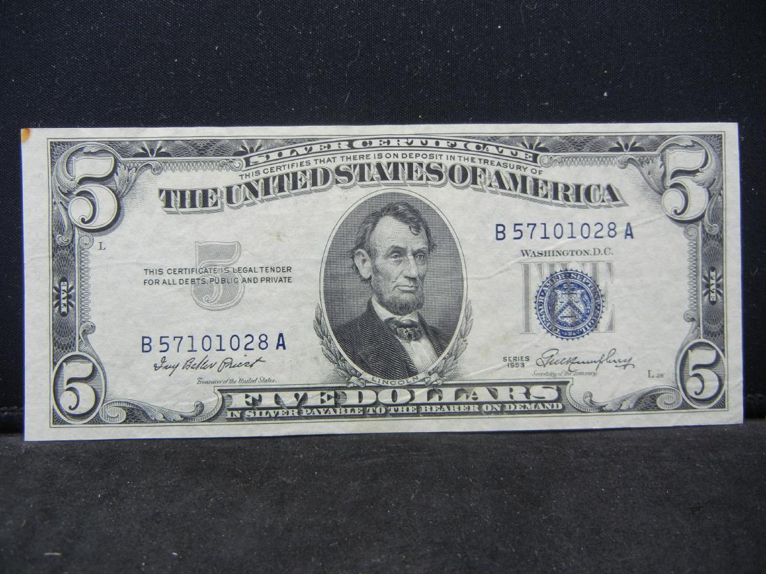 1953 $5 Silver Certificate.  Uncirculated.  Small (1 of 3)