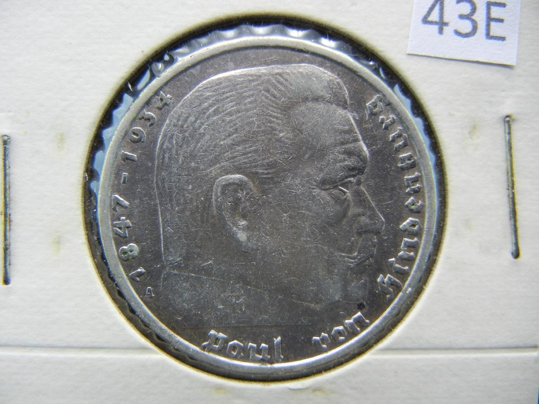 1936 Germany 5 Mark.  Silver.  VF. (1 of 3)