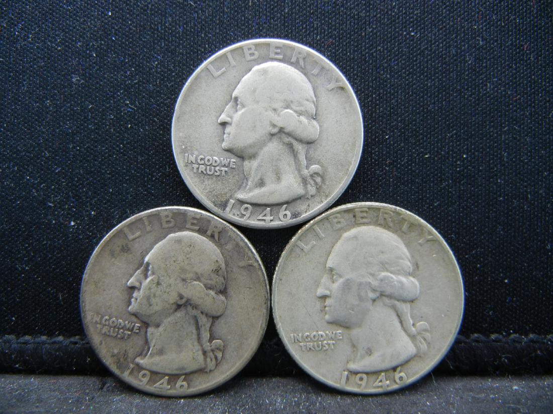 (3)1946 Washington Silver Quarters. 90% (1 of 2)