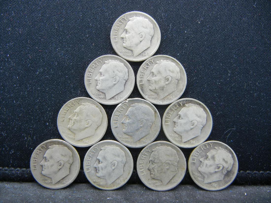 (10)1948-S 90% Silver Roosevelt Dimes (1 of 2)
