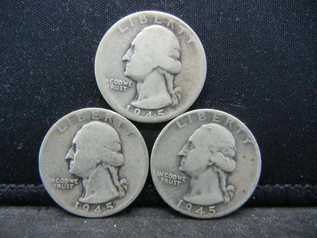 (3)1945-D Washington Silver Quarters. 90% (1 of 2)