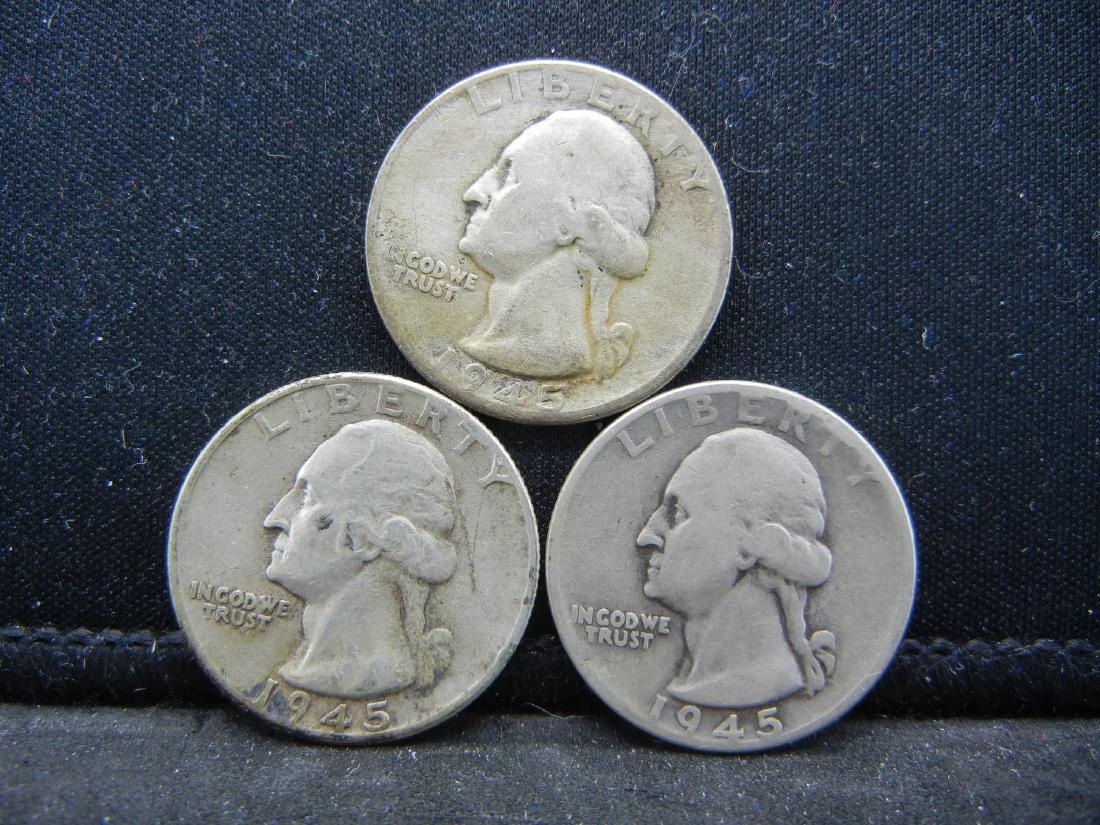 (3)1945 Washington Silver Quarters. 90% (1 of 2)