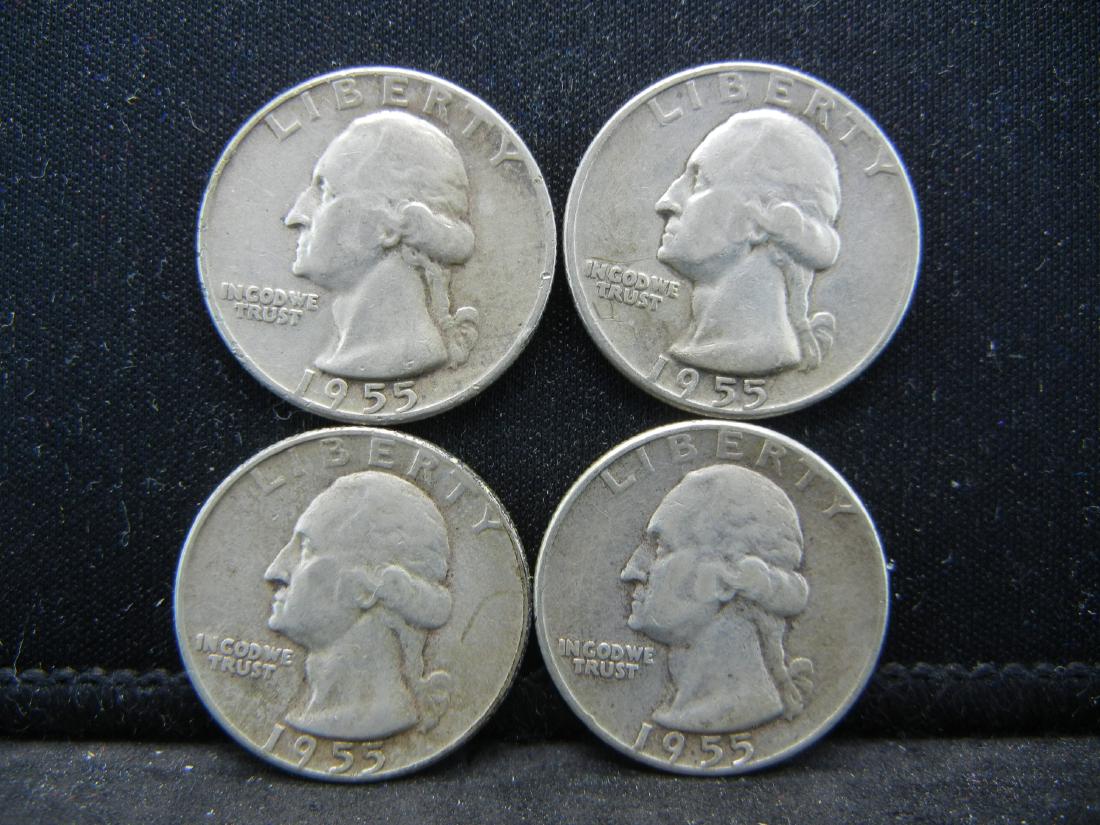 (4)1955 Washington Silver Quarters. 90% (1 of 2)