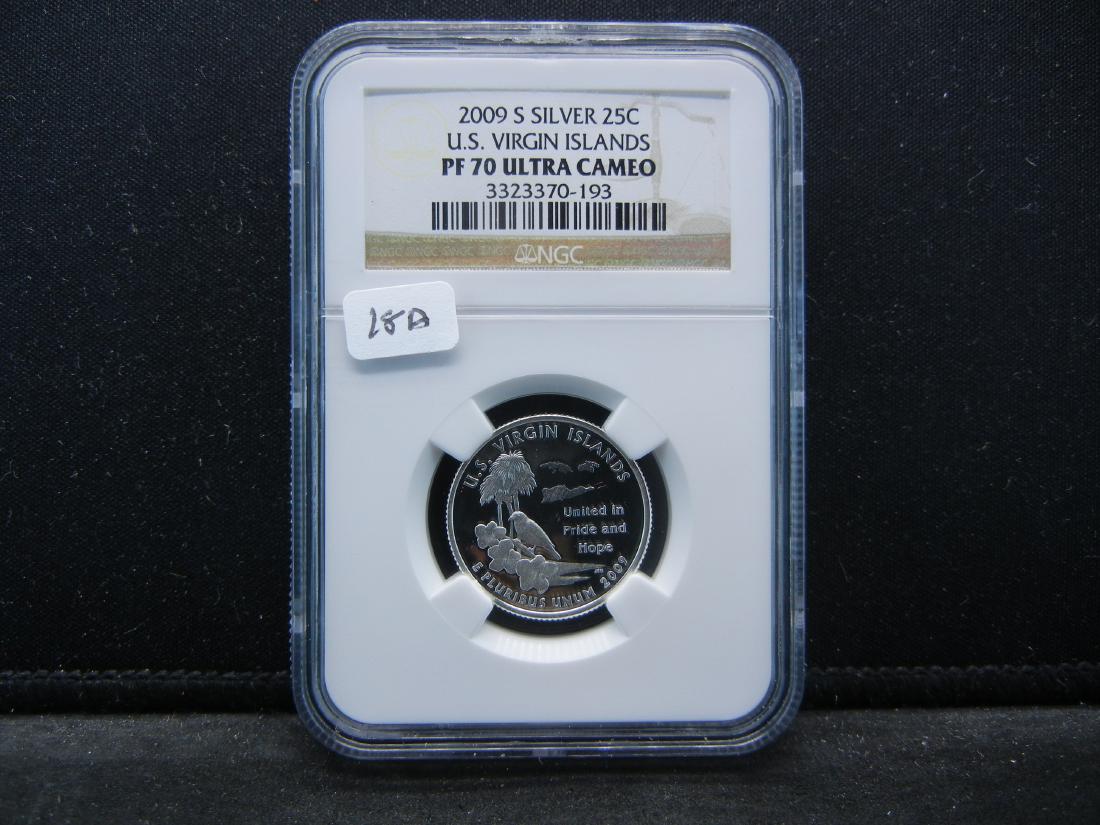 2009-S Silver US Virgin Islands quarter slabbed by NGC: 2009-S Silver US Virgin Islands quarter slabbed by NGC (Official ANA Grading Firm) as Proof 70 Perfect, Ultra Cameo