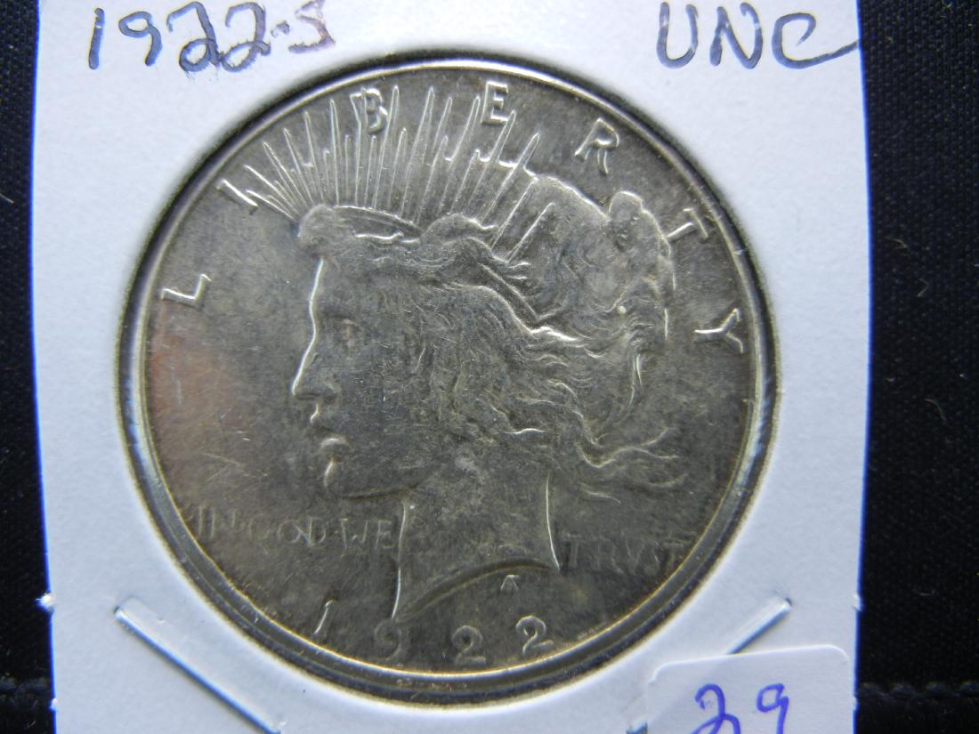 1922-S Peace Dollar.   Uncirculated. (1 of 3)
