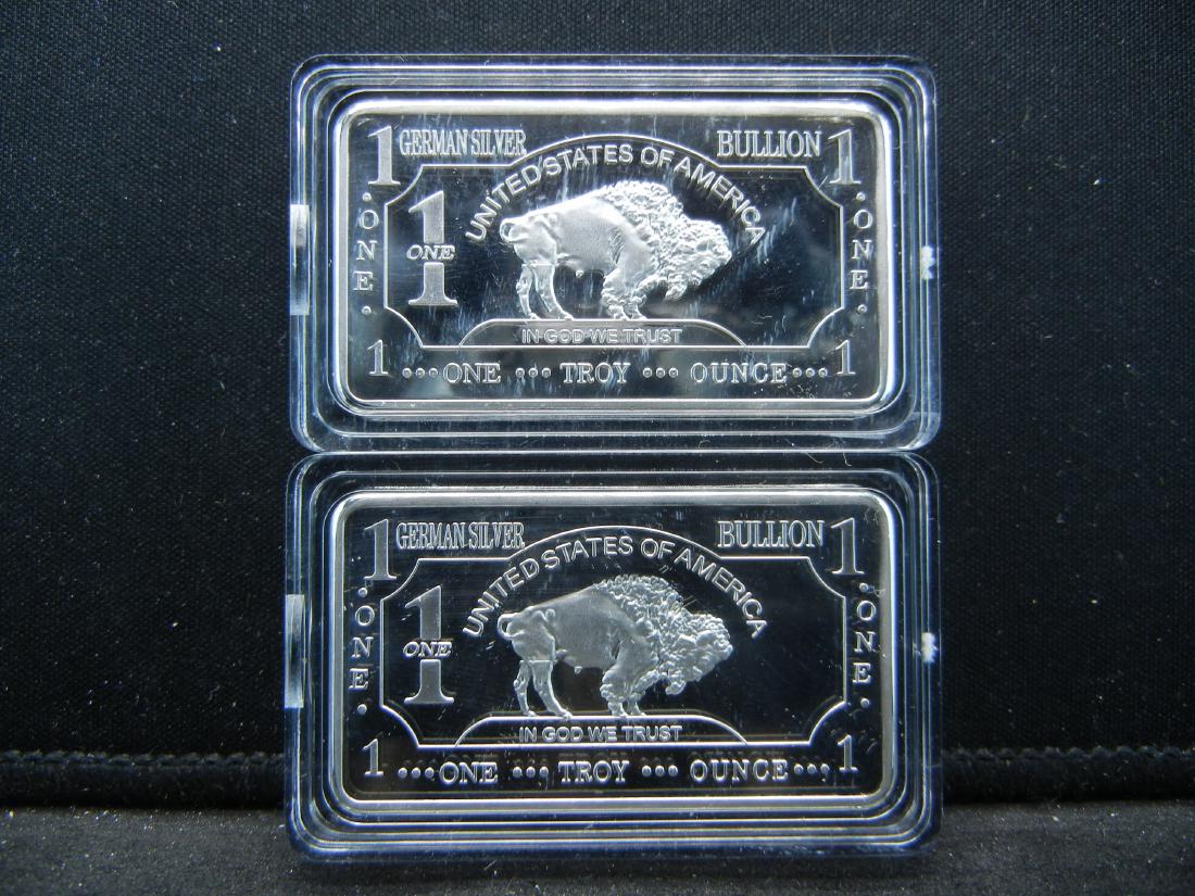 (2) German Silver One Ounce Buffalo Bars (1 of 2)