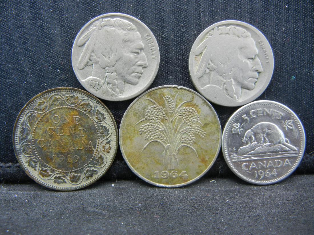 2 Buffalo Nickels 1- 1937 and no date, 1919 Canadian (1 of 2)