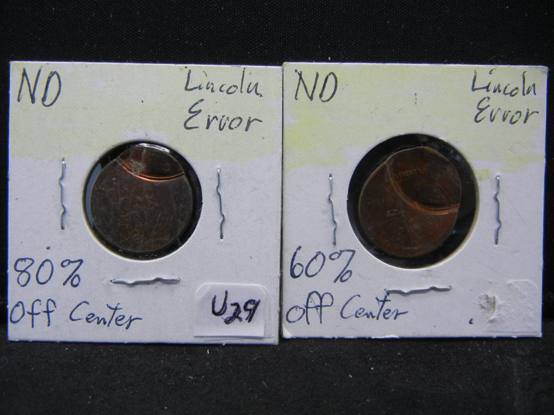 2 Off Center Lincoln Cents Uncirculated Condition. 60% (1 of 5)