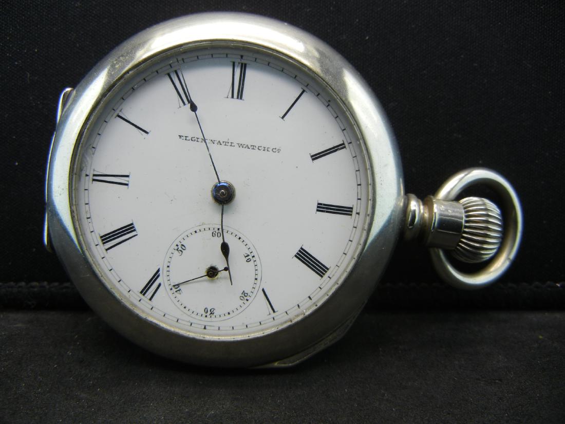 1885 Elgin 18s Silveroid Pocket Watch 7J Lever Set