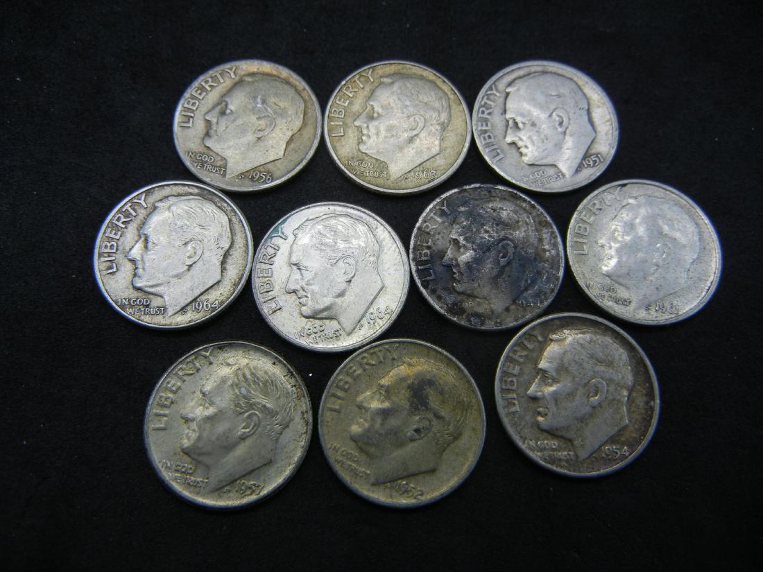 Lot of 10 90% Silver Roosevelt Dimes. Mixed Dates (1 of 2)