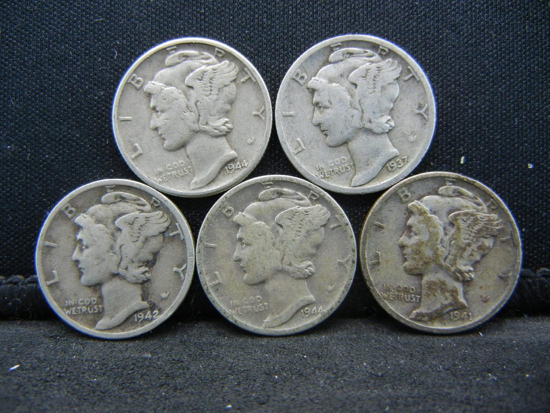 Lot of 5 Mercury Dimes. Mixed Dates (1 of 2)