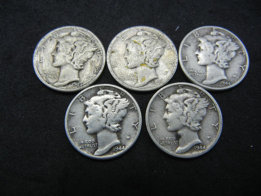 Lot of 5 Mercury Dimes. Mixed Dates (1 of 2)