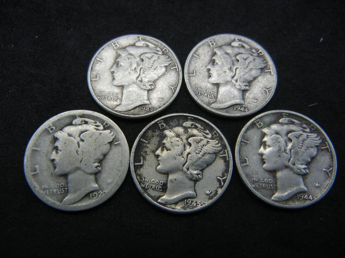 Lot of 5 Mercury Dimes. Mixed Dates (1 of 2)