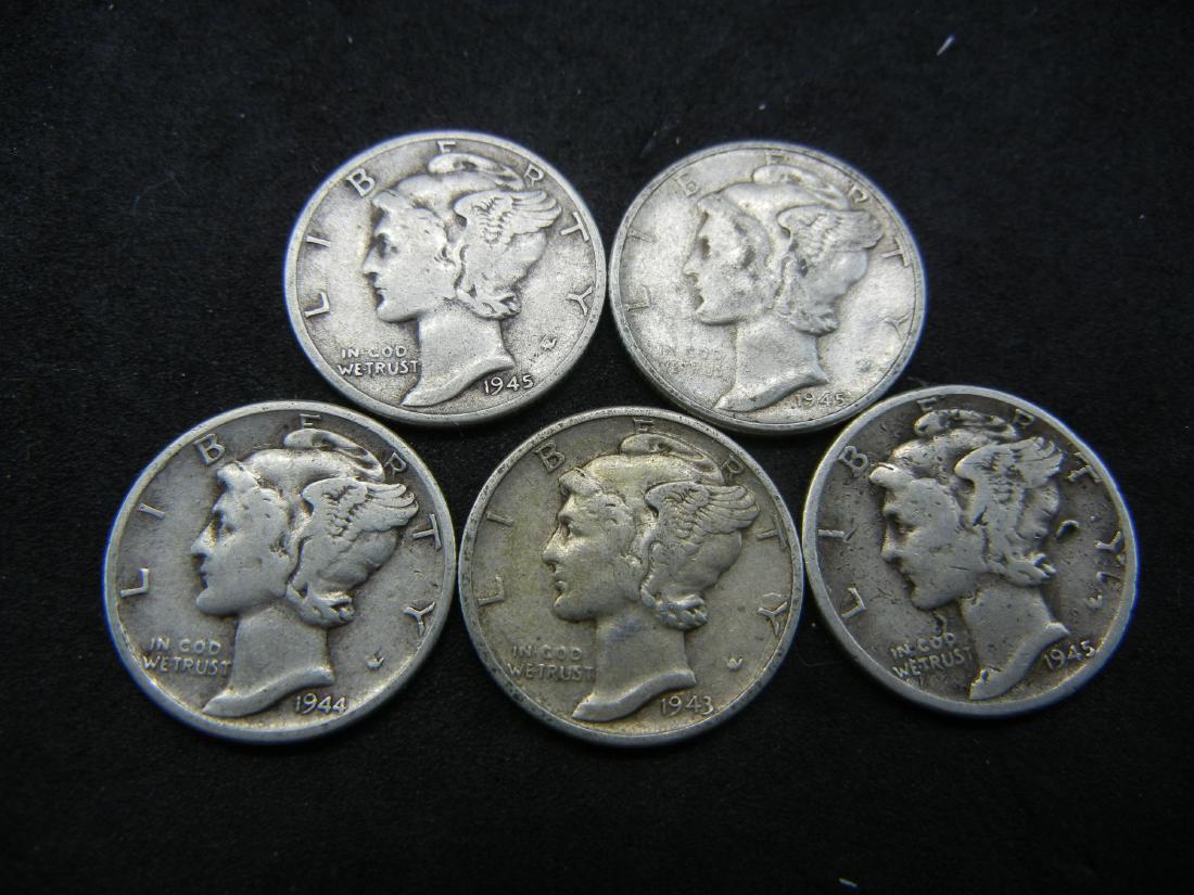 Lot of 5 Mercury Dimes. Mixed Dates (1 of 2)