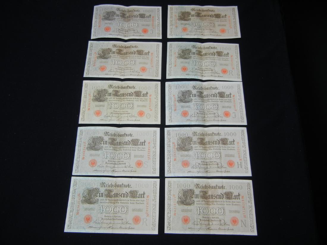 (10) 1910 Germany 1000 Mark Bank Notes (1 of 8)