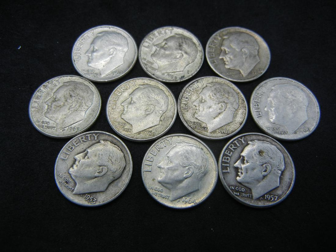 Lot of 10 90% Silver Roosevelt Dimes. Mixed Dates (1 of 2)
