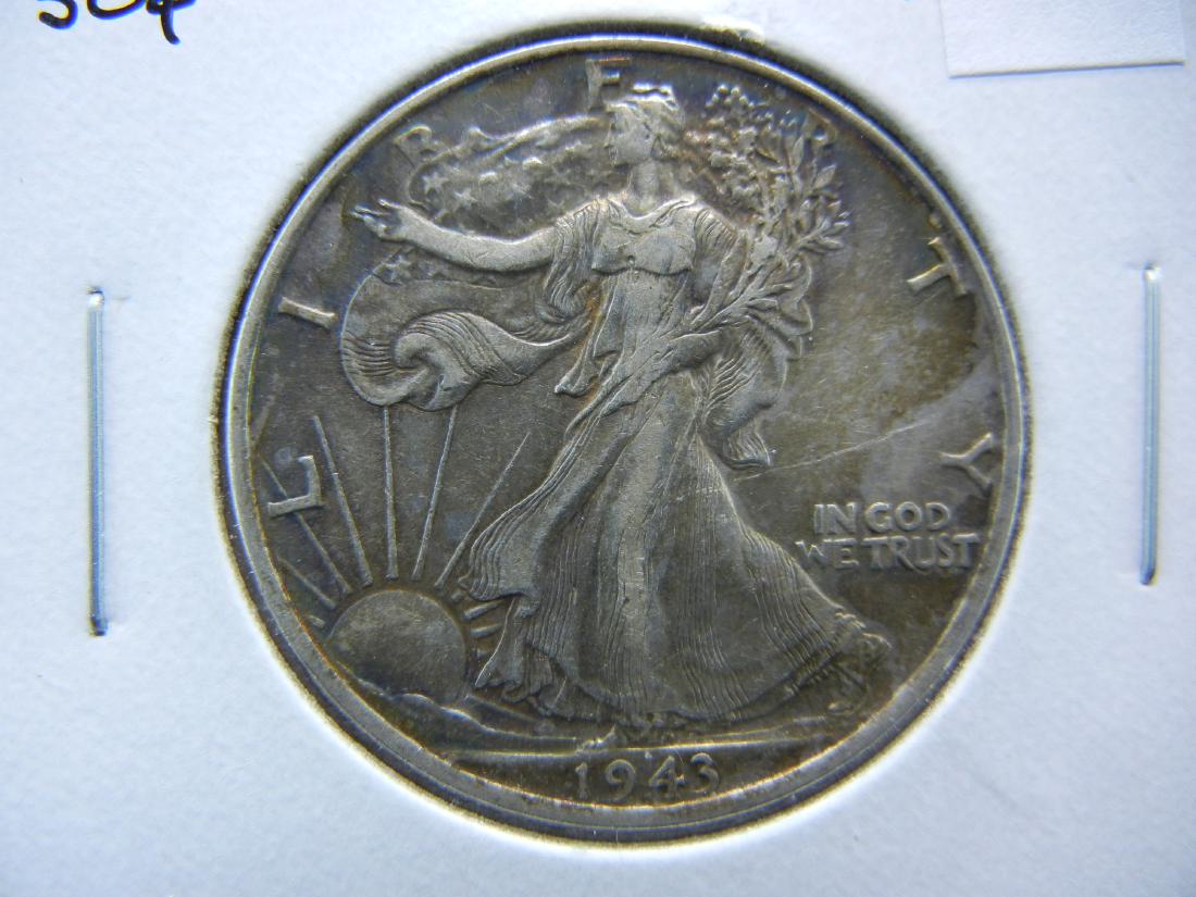 1943 Half Dollar . Toned. XF/AU.: 1943 Half Dollar . Toned. XF/AU.