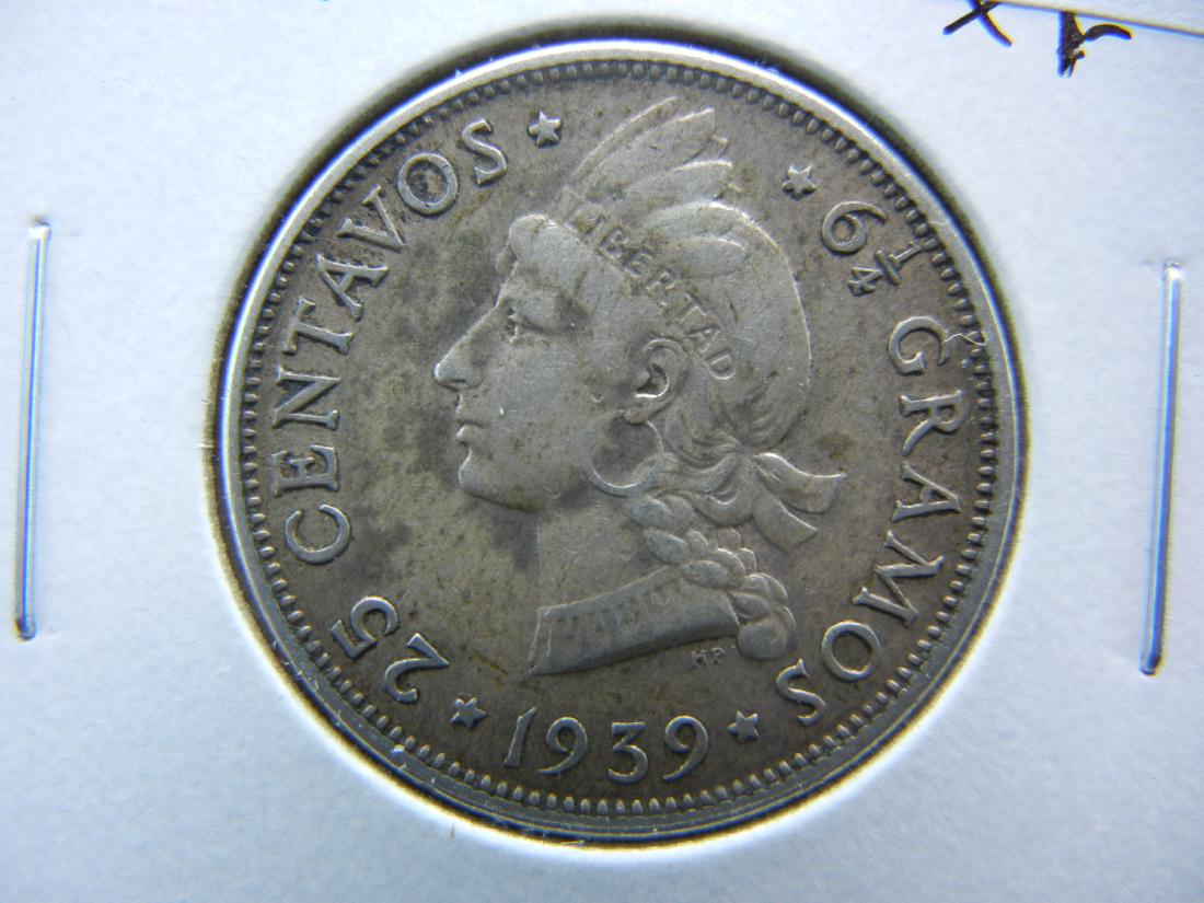 1939 Dominican Republic 25 Centavos. XF. Silver.: 1939 Dominican Republic 25 Centavos. XF. Silver.
