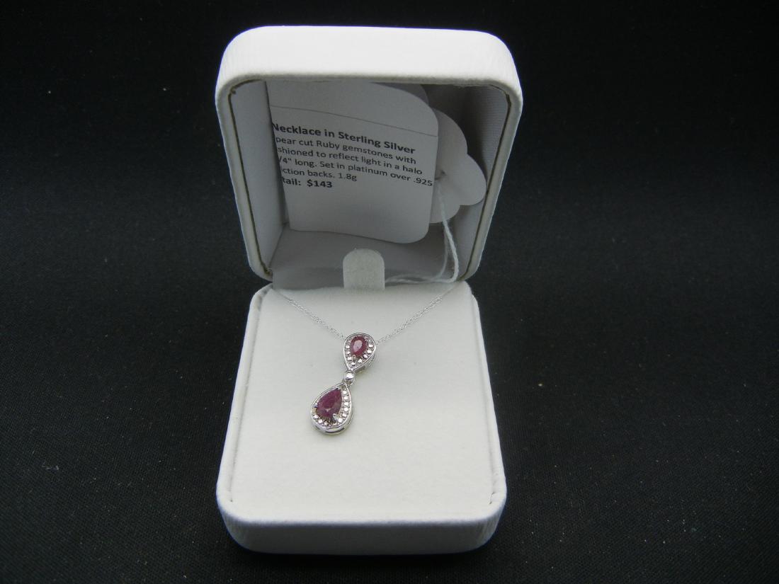 Pear Cut Ruby Dangle Drop Necklace in Sterling Silver: (1 of 5)