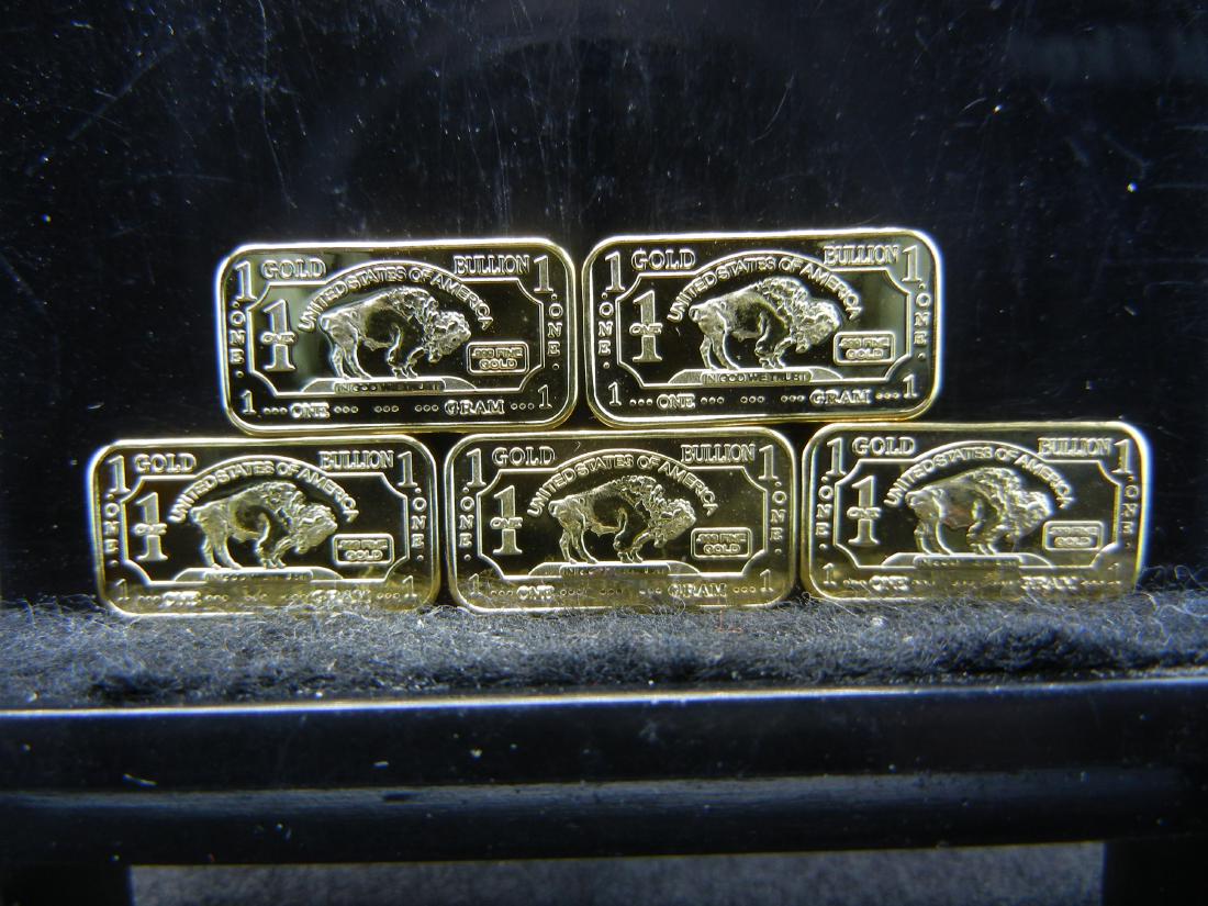 5 One Gram .999 Fine Gold Buffalo Collector Bars Clad: 5 One Gram .999 Fine Gold Buffalo Collector Bars Clad