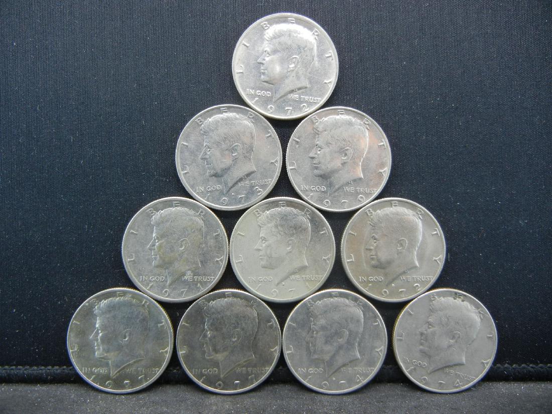 Lot of 10 Kennedy Half Dollars. Mixed Dates. Very Nice (1 of 2)