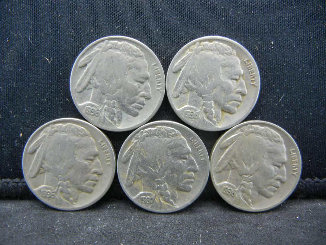 Lot of 5 Buffalo Nickels. Mixed Dates (1 of 2)