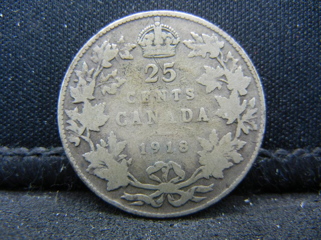1918 Canada Sterling (92.5%) Silver Quarter.  Coin (1 of 2)