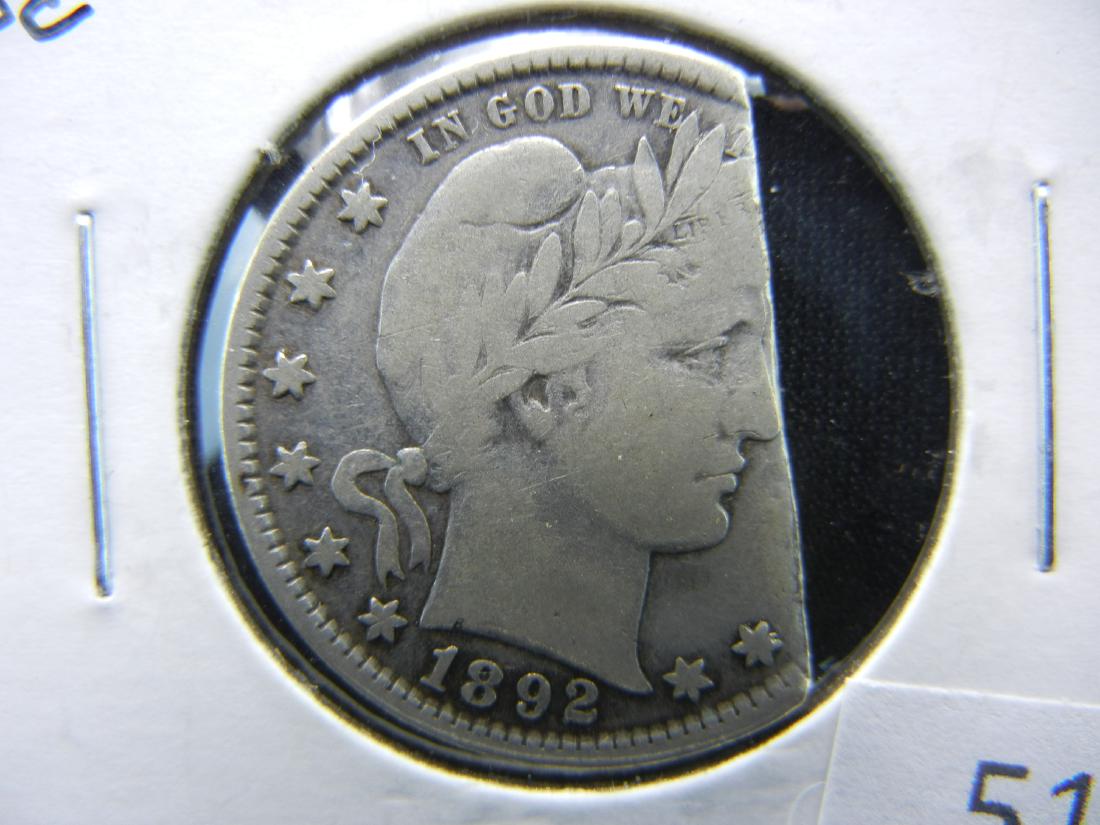 1892 Railroad Split Barber Quarter. VF coin except. (1 of 3)