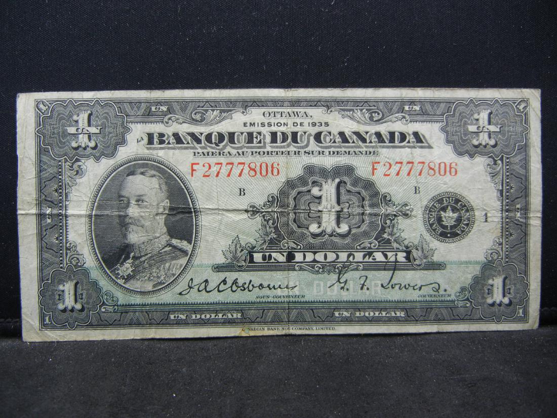 1935 Canada $1 Small Size.   Seldom Seen Type.   Fine. (1 of 3)