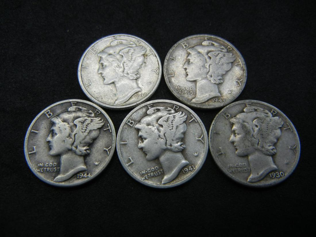 Lot of 5 90% Silver Mercury Dimes (1 of 2)