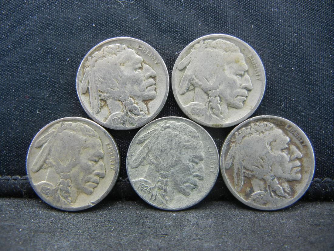(5) 1924 BUFFALO NICKELS, NICE GRADES, BOLD DATES! (1 of 5)