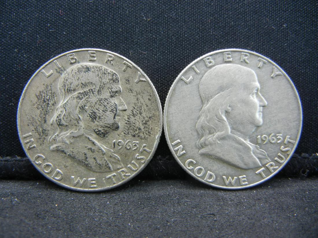 (2) 1963-D Franklin Half Dollars. Worn (1 of 2)