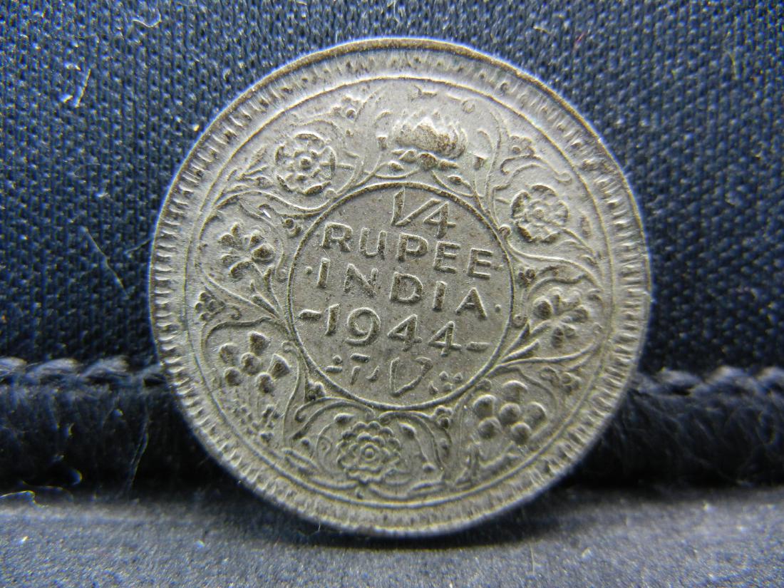 1944 India 1/4 Rupee 50% Silver Coin, Weighs 0.09 Troy (1 of 2)